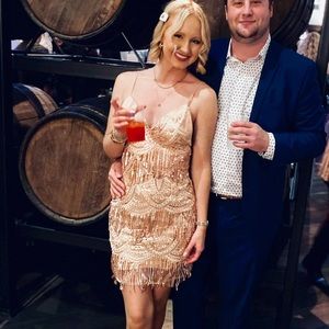 Embroidered & Sequin Fringe Gold Dress